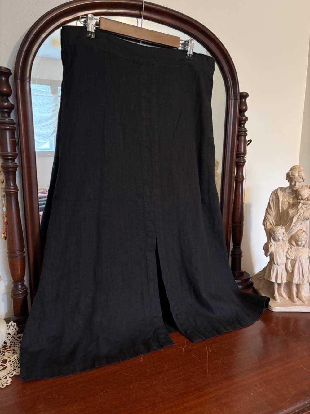 Flax Black Skirt with Front Slit 100% Linen Size medium